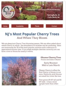 An email showing the many wholesale cherry tree varieties we sell
